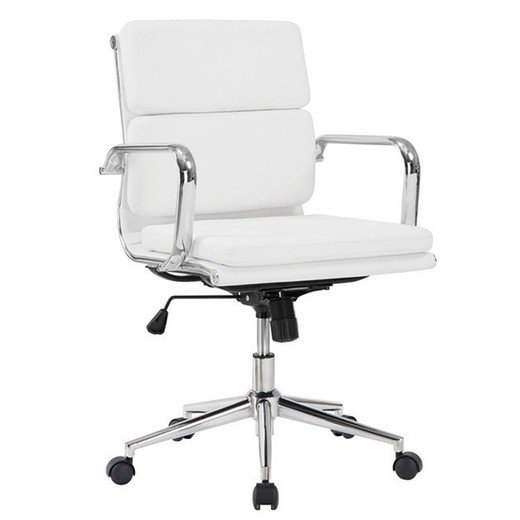 Swivel and tilting office chair in white imitation leather, 56 x 64 x 91/101 cm