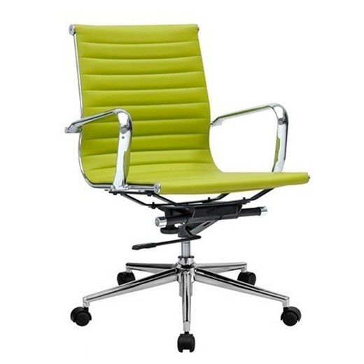 Swivel and tilting office chair in green imitation leather, 62 x 63 x 93/103 cm