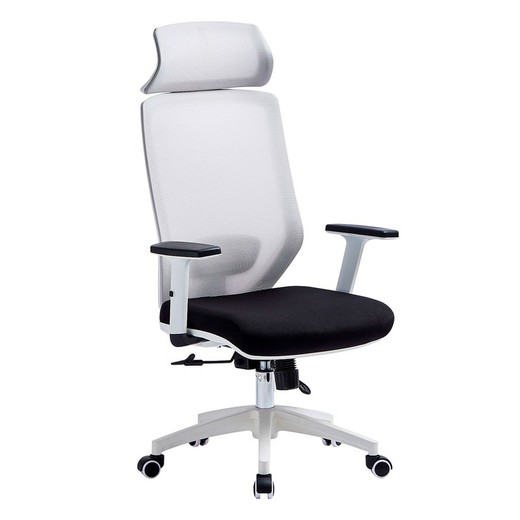 Krzesło biurowe z szarej siatki i czarnej tkaniny, 69 x 61,5 x 119/127 cm
