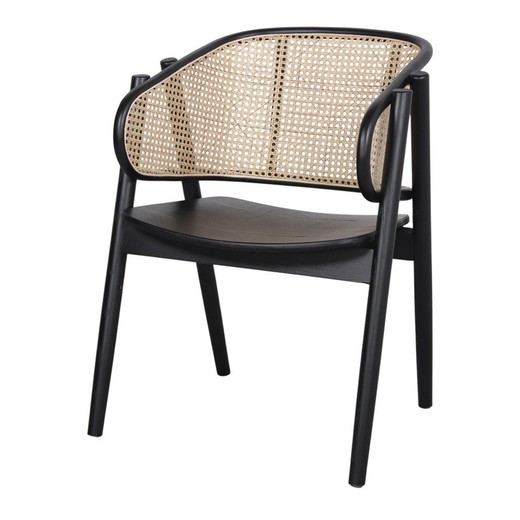 Elm and cattail chair in black and natural, 62 x 59 x 80 cm | Yumak