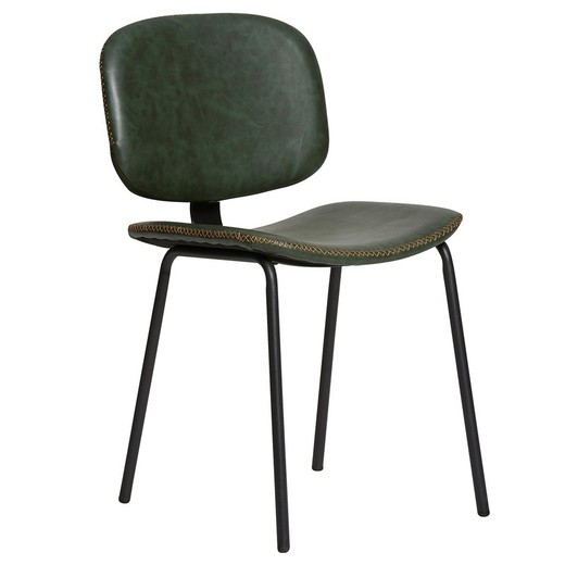 Chaise en cuir synthétique vert et pieds noirs, 45 x 48 x 52/79 cm