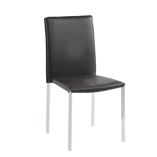 Chaise en simili cuir et métal noir et chrome, 45 x 51,5 x 91 cm | Hôtel