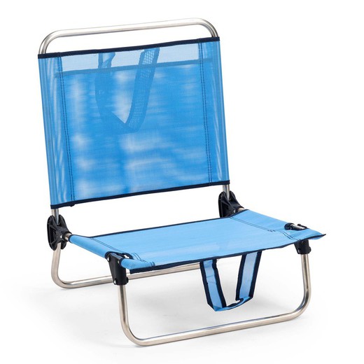Strandstol i tekstil med lomme og håndtag og aluminiumsramme, 54x50x63 cm