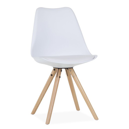 Λευκή πολυπροπυλενική καρέκλα με μαξιλάρι από ξύλο οξιάς και πόδια 42 x 48 x 82 cm