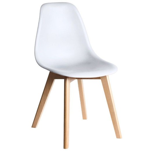 White polypropylene chair and wooden legs 46 x 54 x 83.5 cm