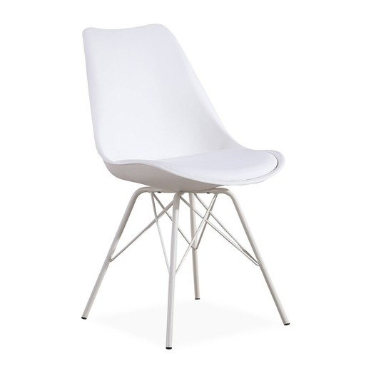 Λευκή πολυπροπυλενική καρέκλα με λευκό μαξιλάρι και ασημένια βάση, 48 x 54 x 82 cm