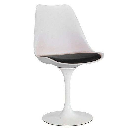 Cadeira de polipropileno branca com almofada preta e base de metal, 48 x 43 x 84 cm