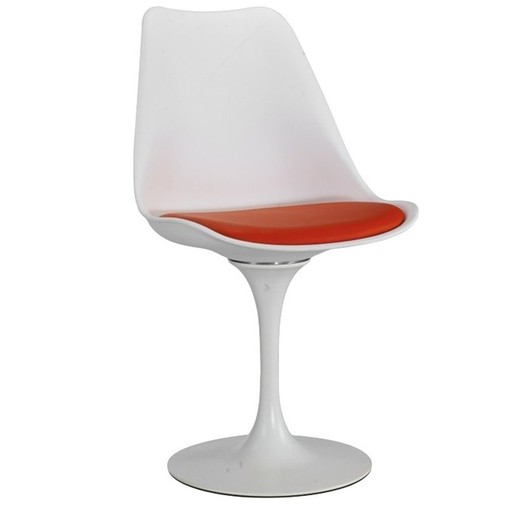 Cadeira de polipropileno branca com almofada vermelha e base de metal, 48 x 43 x 84 cm