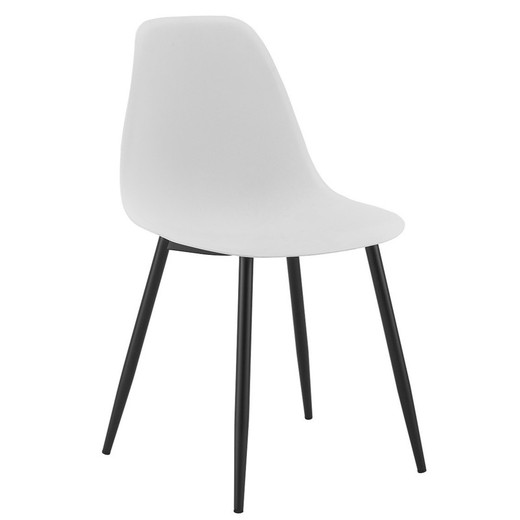 Chaise en polypropylène blanc et pieds en métal noir, 46 x 53 x 83 cm