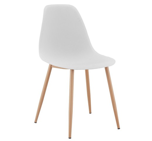 Witte polypropyleen stoel en houtkleurige metalen poten, 46 x 53 x 83 cm