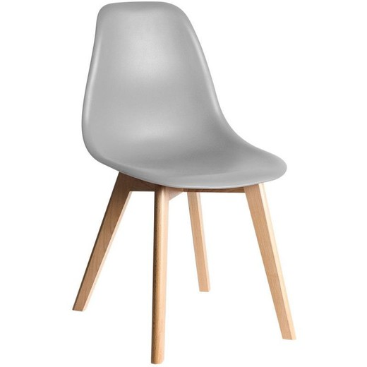 Cadeira de polipropileno cinza claro e pernas de madeira 46 x 54 x 83,5 cm