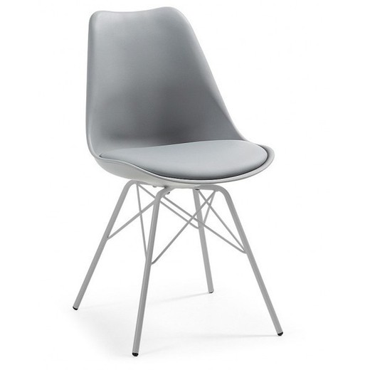 Grijze polypropyleen stoel met grijs kussen en zilveren onderstel, 48 x 54 x 82 cm
