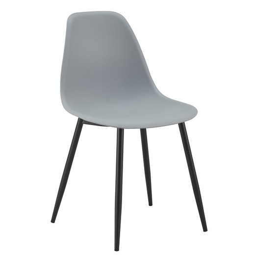 Grå stol i polypropen och ben i svart metall, 46 x 53 x 83 cm