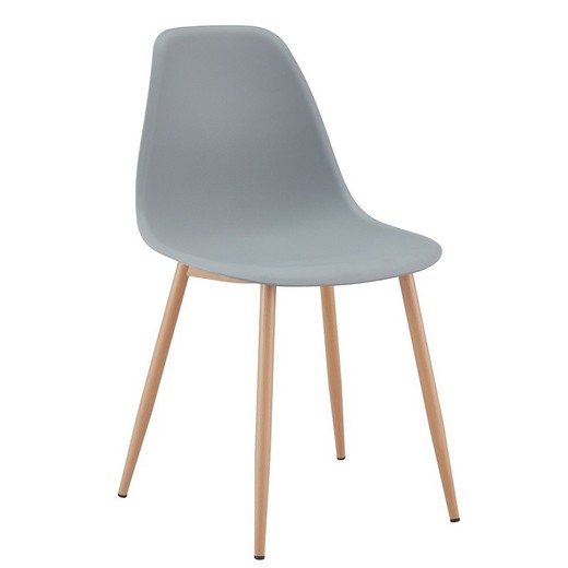 Gray polypropylene chair and wood-colored metal legs, 46 x 53 x 83 cm