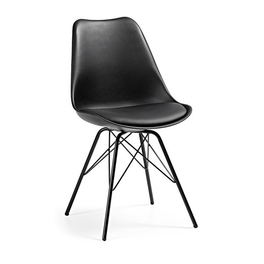 Chaise en polypropylène noir avec coussin et pieds en métal 48 x 54 x 82 cm