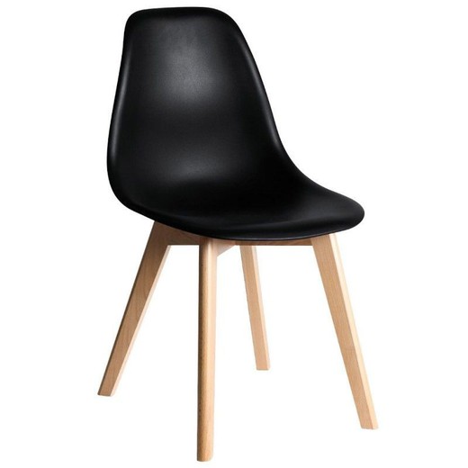 Zwart polypropyleen stoel en houten poten 46 x 54 x 83,5 cm
