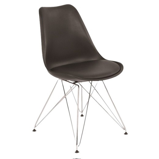 Czarne krzesło polipropylenowe z czarną poduszką i chromowanymi nogami, 48 x 41 x 82 cm