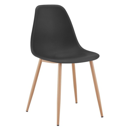Zwart polypropyleen stoel en houtkleurige metalen poten, 46 x 53 x 83 cm