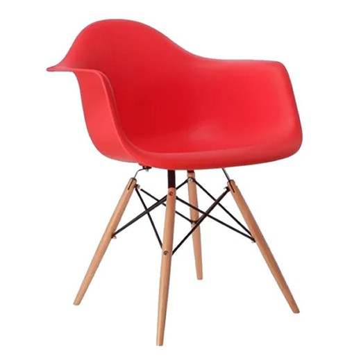 Chaise en polypropylène rouge et pieds en bois de hêtre 67 x 57,5 x 82,5 cm