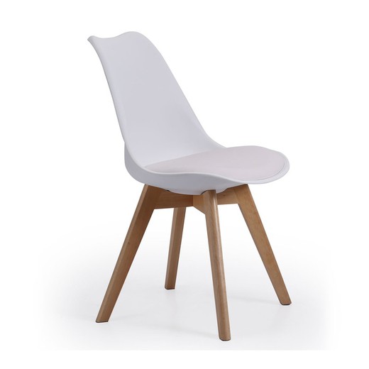 Chaise en polypropylène et hêtre blanc et naturel, 48 x 54 x 84 cm | bistro