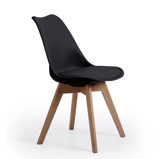 Krzesło z polipropylenu i buku w kolorze czarnym i naturalnym, 48 x 54 x 84 cm | bistro