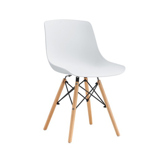 Λευκή καρέκλα από πολυπροπυλένιο και ξύλο, 46 x 52 x 79 cm | Τζεφ