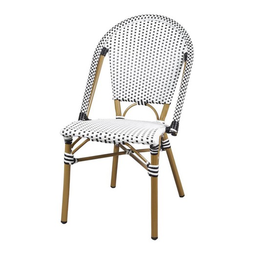 Zwart-wit kunststof rotan stoel, 50 x 58 x 90 cm | regine