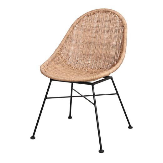 Krzesło z syntetycznego rattanu w kolorze naturalnym i czarnym, 53 x 64 x 85 cm | dabilnie