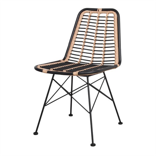 Synthetic rattan chair in black and natural, 47 x 60 x 83 cm | gino