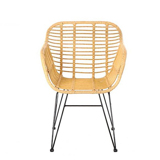 Beige/witte stoel van synthetisch rotan en metaal, 57x62x81cm