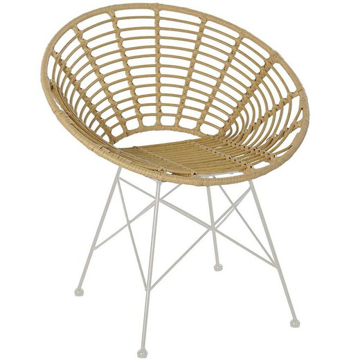Stuhl aus synthetischem Rattan und Metall in Beige/Weiß, 72 x 64 x 78 cm