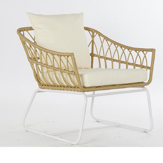 Cadeira de vime sintético e metal bege/branco, 76x58x80cm