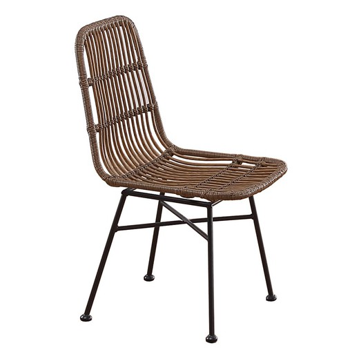 Synthetic rattan and metal chair in natural and black, 44 x 47 x 84 cm | Thai