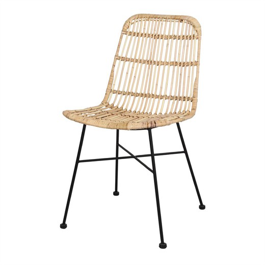 Rattan and steel chair in natural, 44 x 58 x 86 cm | Maresca