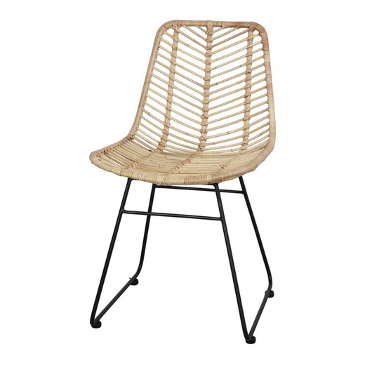 Krzesło z rattanu i stali w kolorze naturalnym, 46 x 59 x 82 cm | ramoneda
