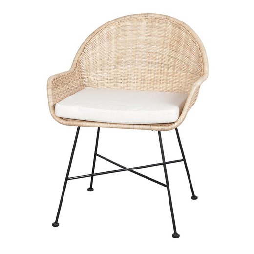 Rattan and steel chair in natural, 64 x 59 x 86 cm | kamin