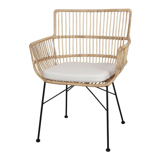 Rattan and steel chair in natural, 68 x 57 x 88 cm | Nassau