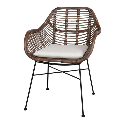 Rattan and steel chair in dark natural, 67 x 68 x 85 cm | Silvio