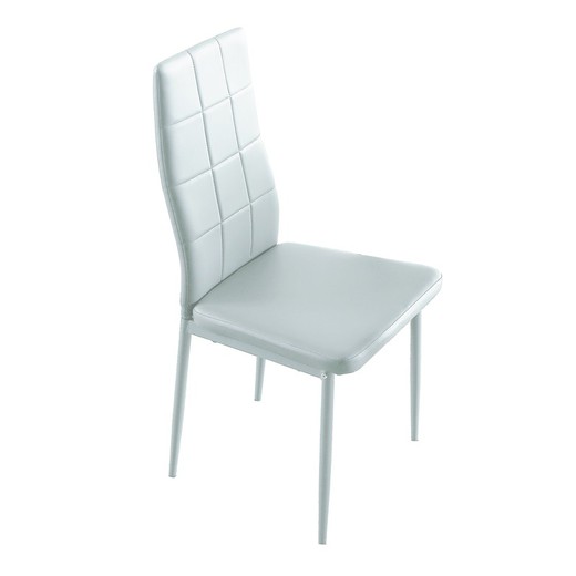 Λευκή απομίμηση δέρματος και μεταλλική καρέκλα, 43 x 44 x 98 cm | Λάια