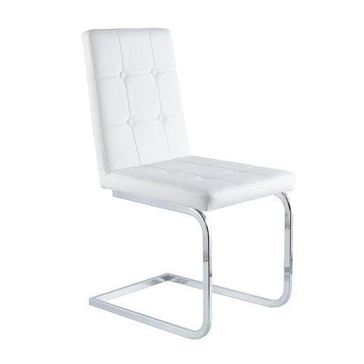 Krzesło z imitacji skóry i metalu biało-srebrne, 45 x 58 x 93 cm | Próżność