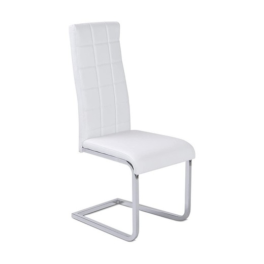 Witte en zilveren stoel van imitatieleer en metaal, 42 x 52 x 104 cm | komeet