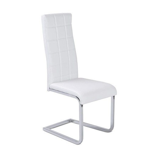 White and silver imitation leather and metal chair, 42 x 52 x 104 cm | comet