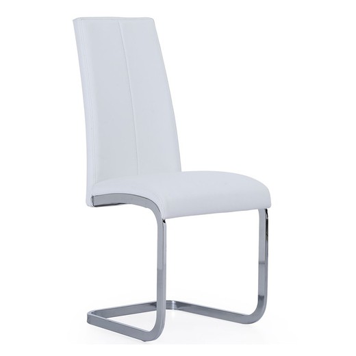 Witte en zilveren stoel van imitatieleer en metaal, 45 x 51 x 103 cm | glimlach