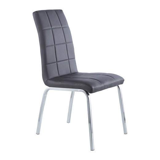 Grå og sølv imiteret læder og metal stol, 45 x 61 x 93,5 cm | Betty