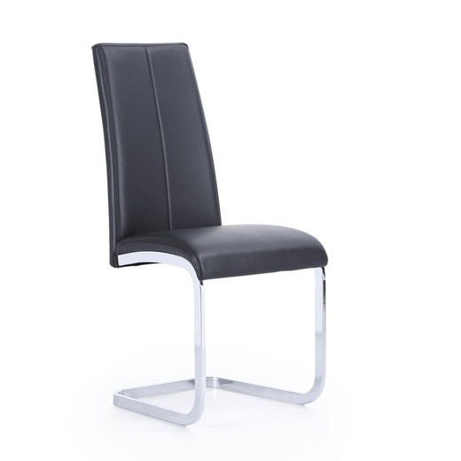 Black/silver imitation leather and metal chair, 45 x 51 x 103 cm | Smile