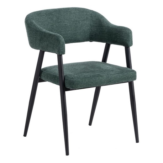 Stuhl aus Stoff und Stahl in Grün und Schwarz, 56 x 60 x 81 cm