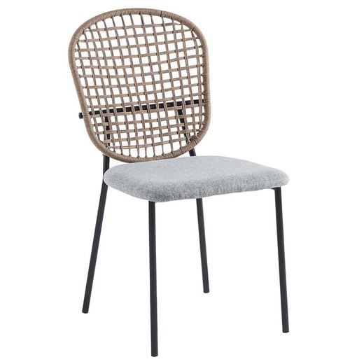 Καρέκλα από ύφασμα και σχοινί σε γκρι και φυσικό χρώμα, 46 x 59 x 87,5 cm | Σειρά
