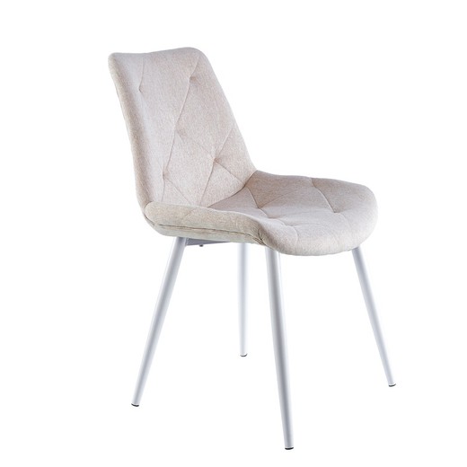 Chaise en tissu et métal beige/blanc, 53 x 61 x 85 cm | Marlène