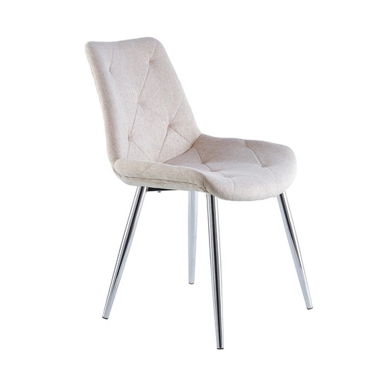 Cadeira em tecido e metal bege/prata, 53 x 61 x 85 cm | Marlene