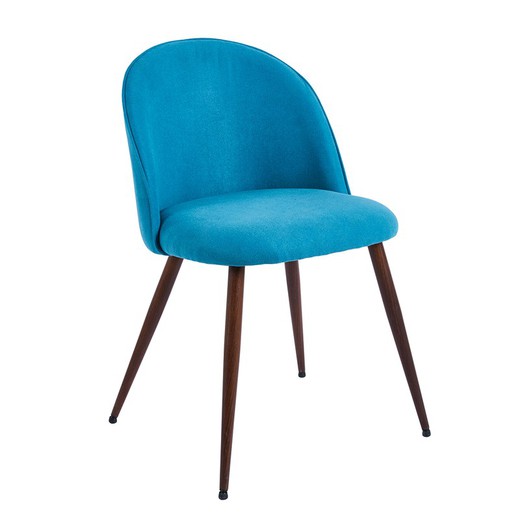 Fabric and metal chair in aquamarine and oak, 55 x 50 x 78 cm | Evora